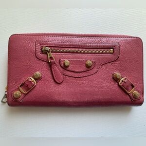 Authentic Balenciaga Giant 12 City Continental Lambskin Leather Wallet Pink